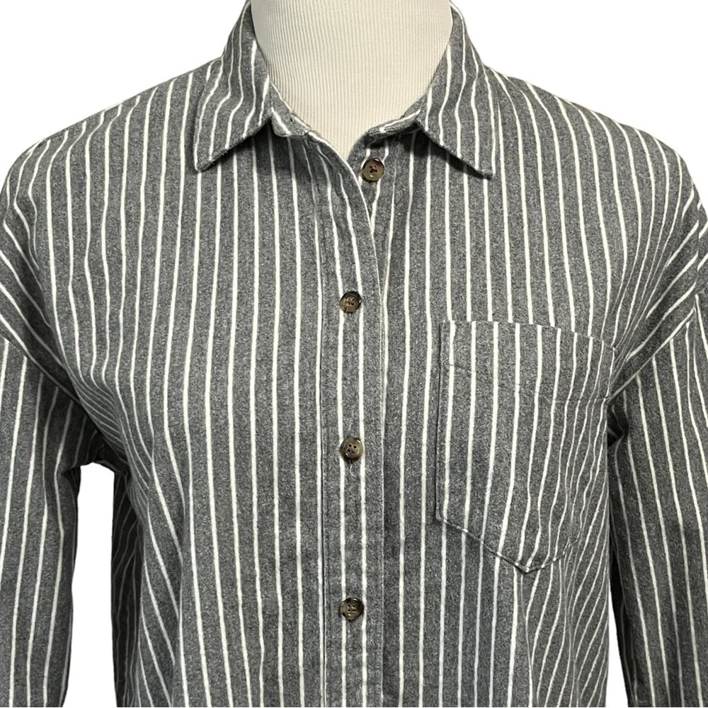 Madewell Grey & White Westward Striped Flannel Shirt Size Small
